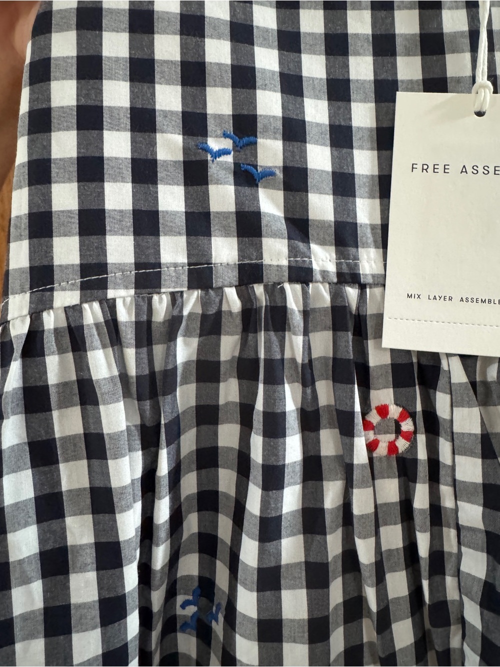 Free Assembly Black & White Gingham A-Line Midi Skirt with Embroidered Accents - Picture 3 of 4